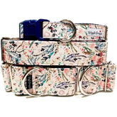 Fable Floral (Pink) Dog Collar by Big Paw Shop featuring a whimsical design on cotton fabric